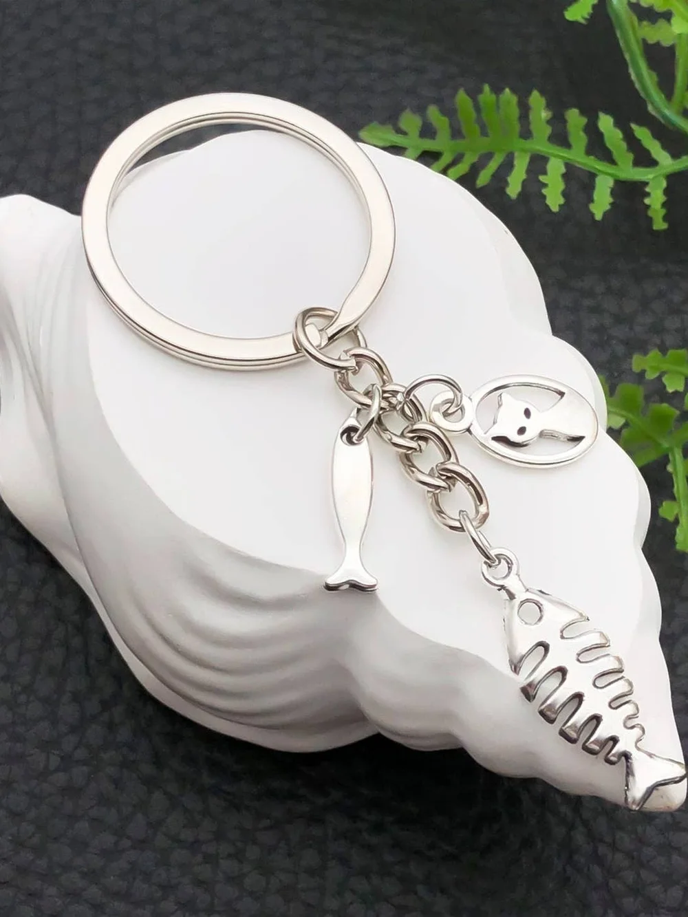 Cat & Fishbone Charm Keychain